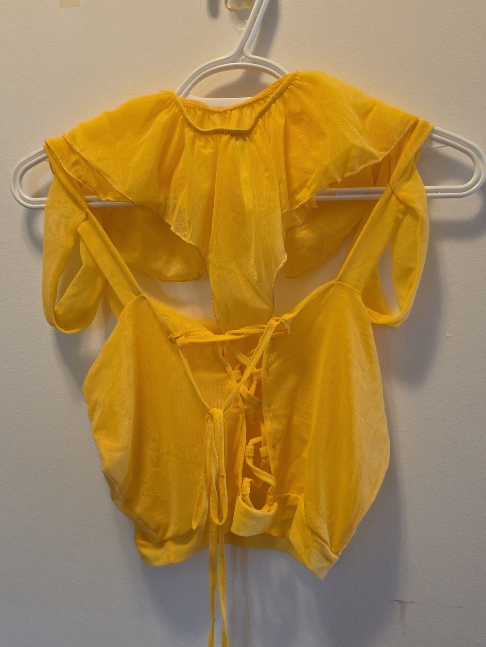 Yellow Women's Lace-Up Ruffle Crop Top
